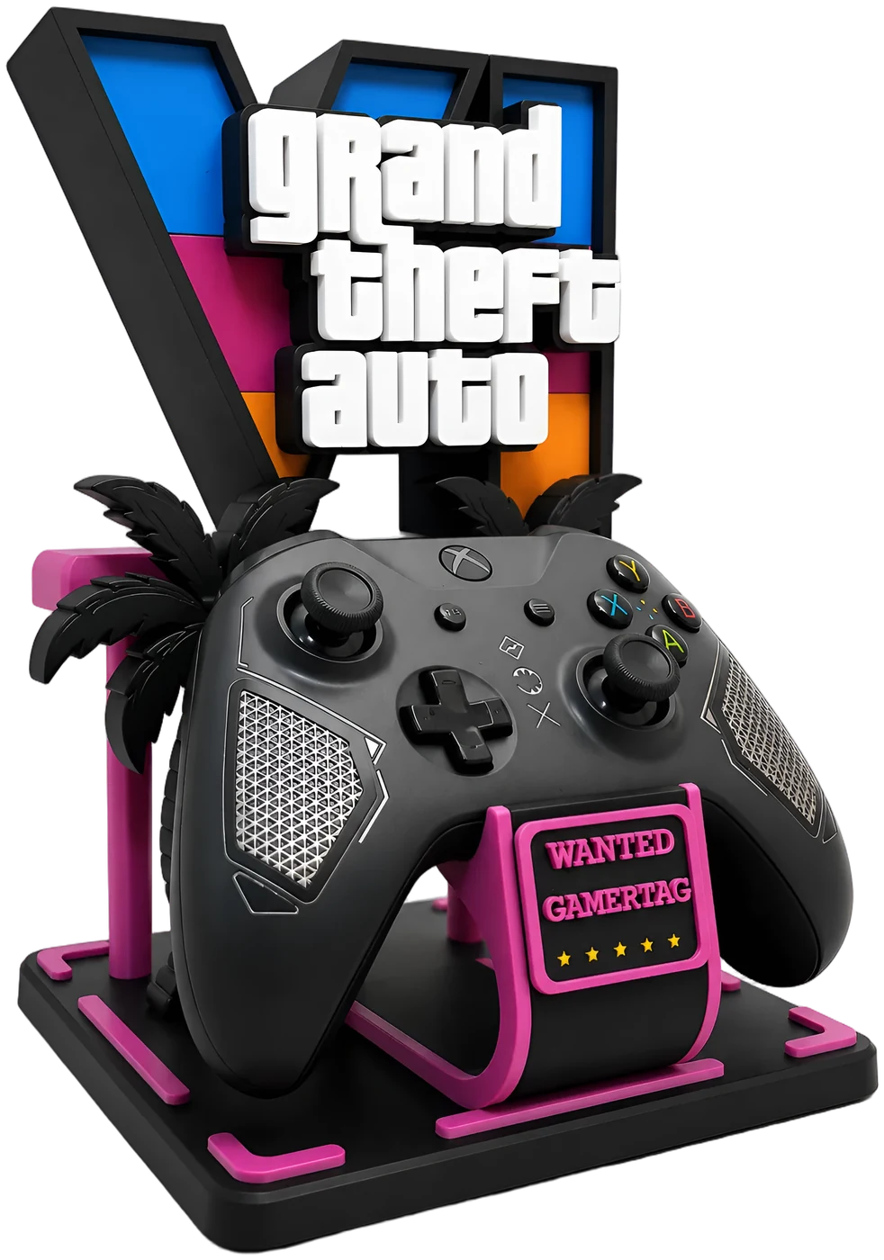 Suporte de controle temático de GTA VI com placa WANTED personalizada